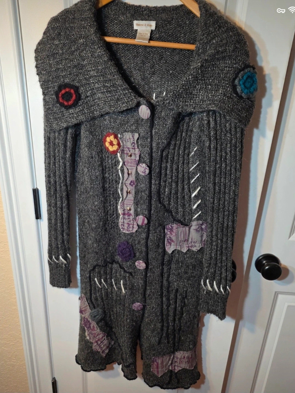 Monroe & Main Dark Gray Embellished Long Knit Cardigan